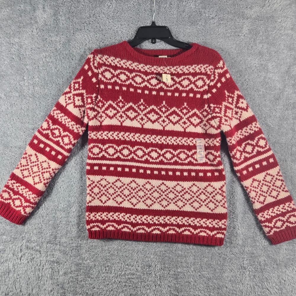 Eddie Bauer Womens Red Fair Isle Lambswool Angora Blend Crewneck Sweater XS